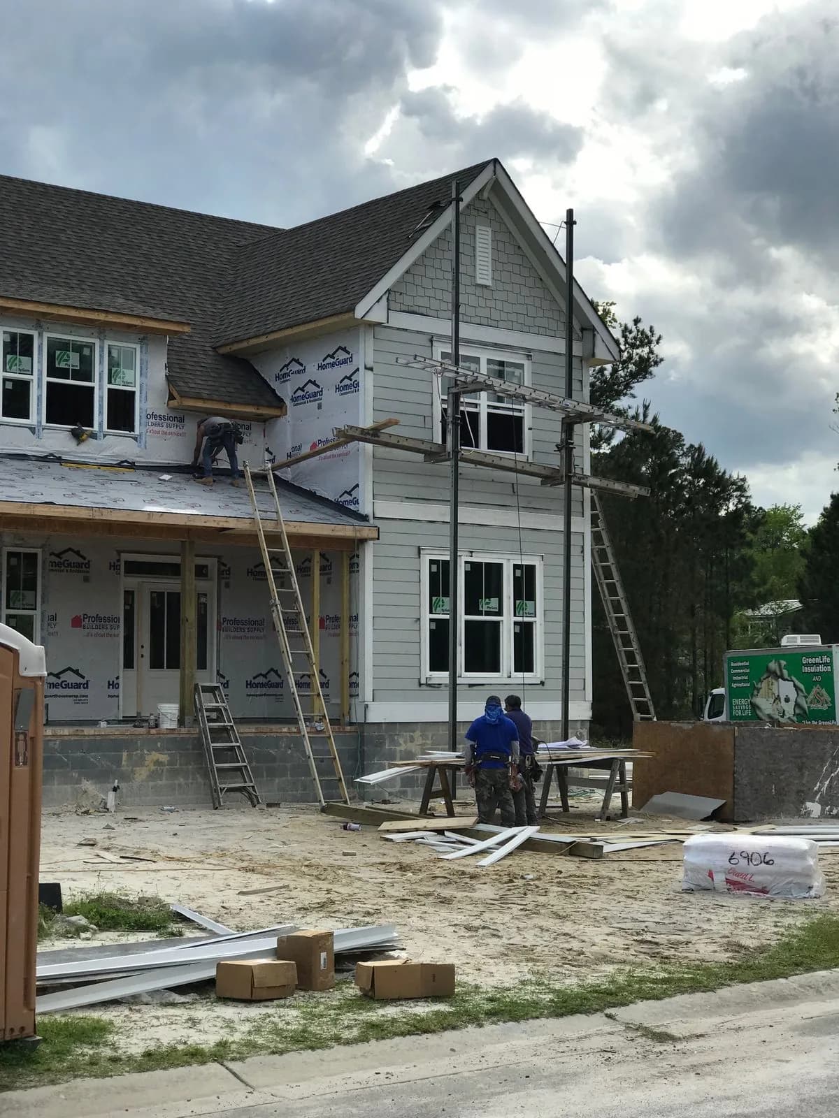Building under construction being rebuilt